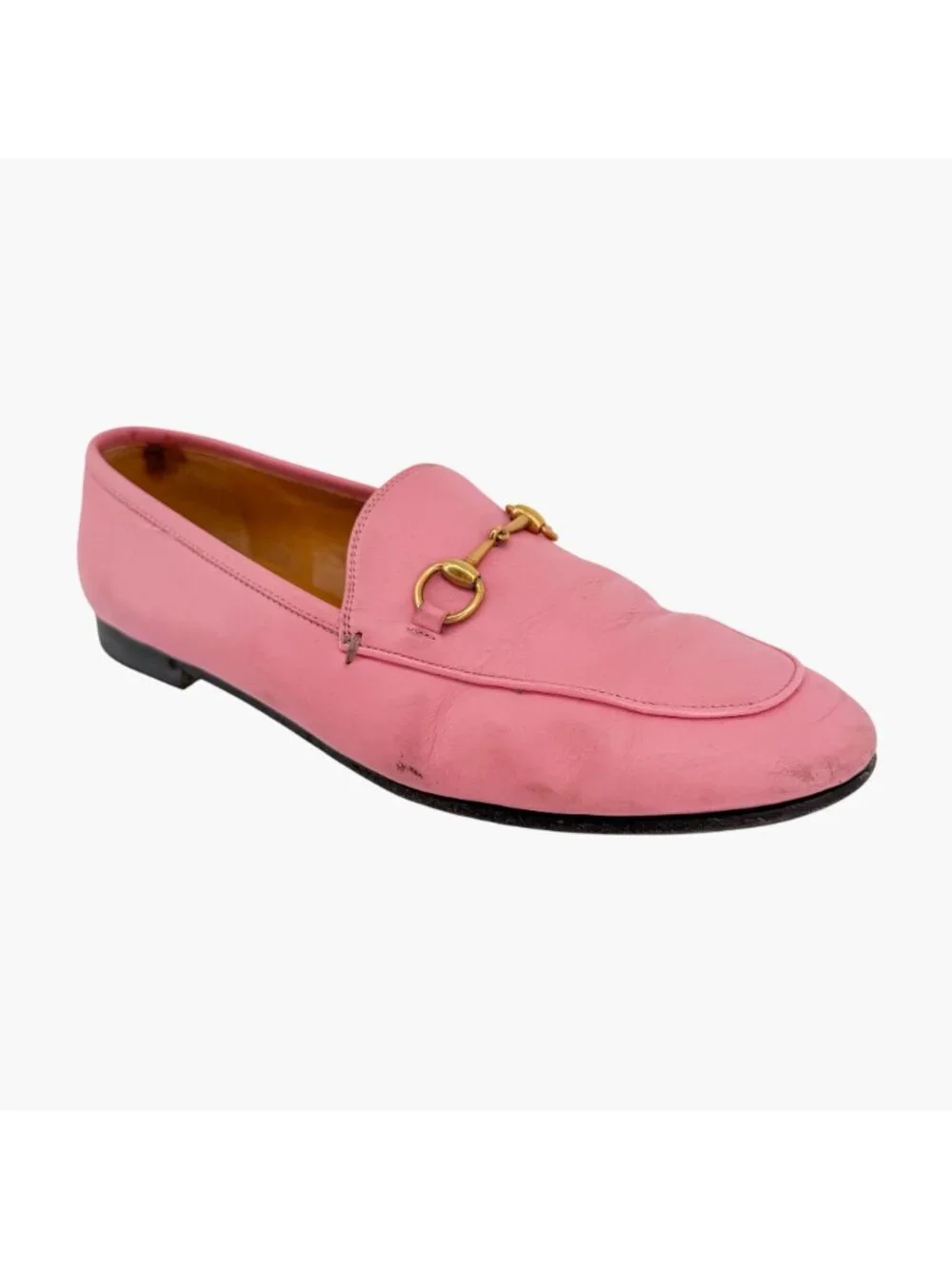Gucci Jordaan Horsebit Loafers Pink Leather Size 39.5 US 9.5 Women's Flats